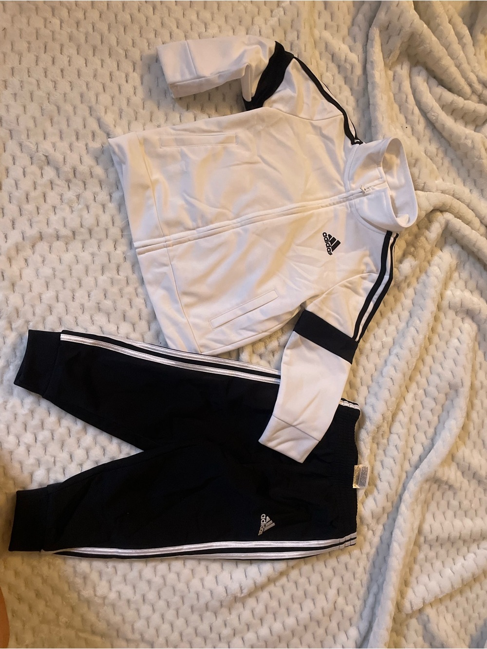 adidas Kids White and Black Tracksuit Jacket & Joggers Set